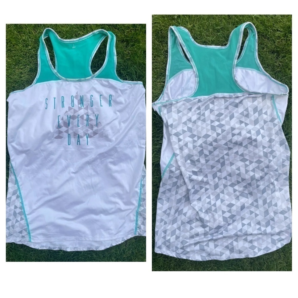 Athleta Girl Tank Top Shirt Sz XL 14 White Green Active Wear Stronger Everyday